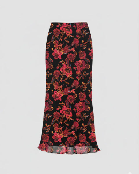 Mesh Mid Rise Floral Maxi Skirt Front View For Women | Littlebox India