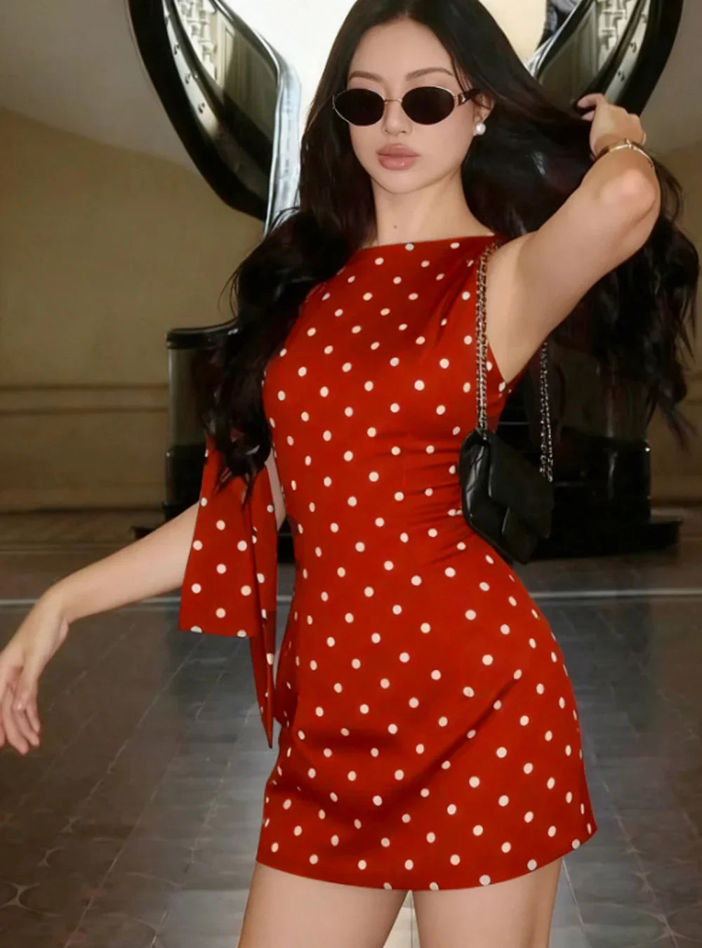 Minimalist Polka Dot Asymmetric Mini Dress - Littlebox India Minimalist Polka Dot Asymmetric Mini Dress - Littlebox India