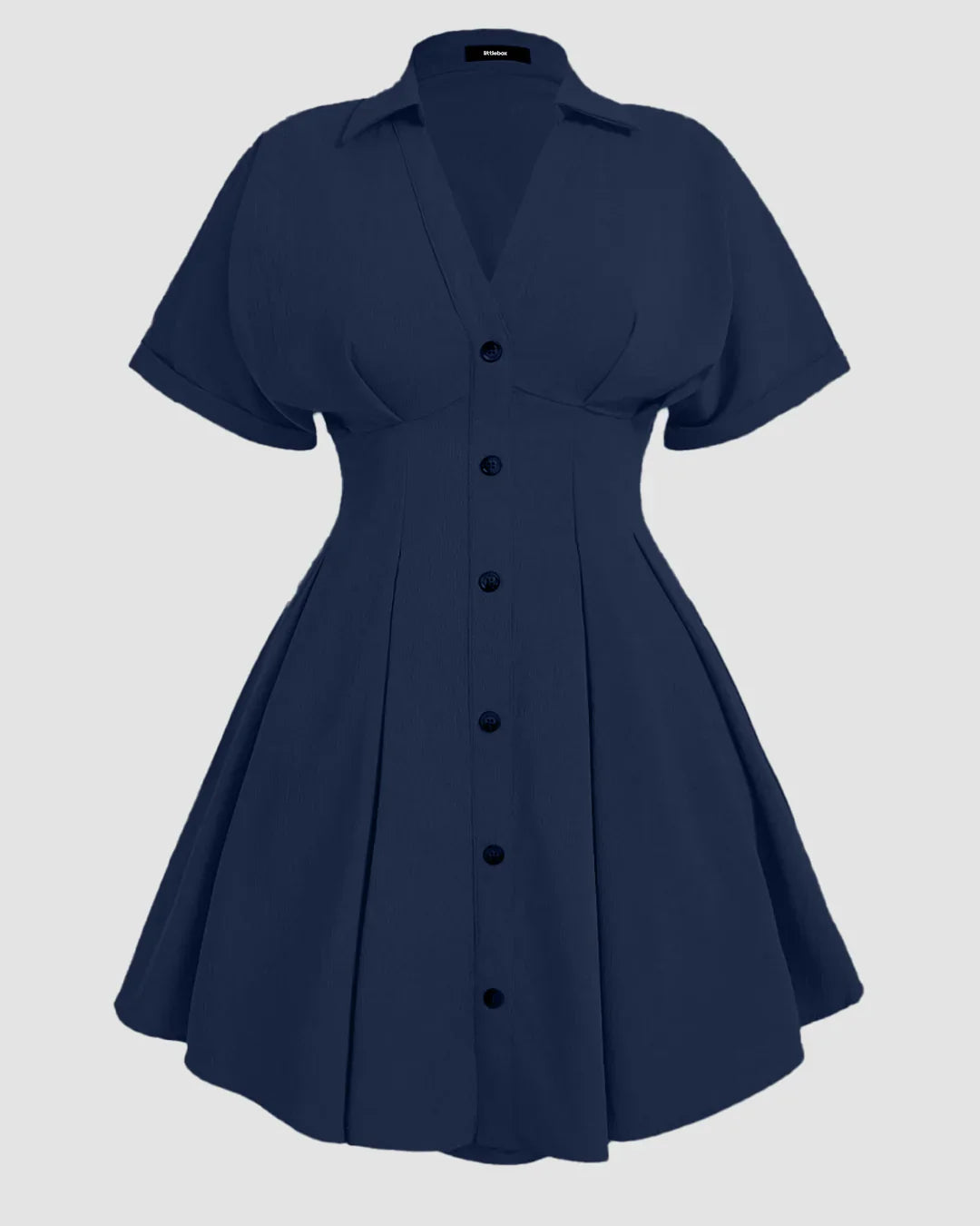 Navy Blue Collared Button-Down Mini Dress