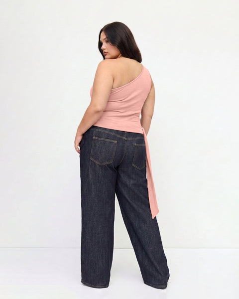 Asymmetrical Neck Ruched Tank Top Curve and Plus in Dusty Pink