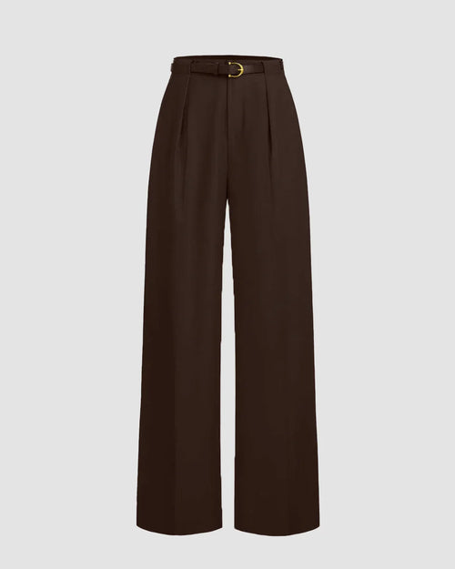 Pleated High Waisted Wide Leg Trousers in Coco Front View For Women | Littlebox India