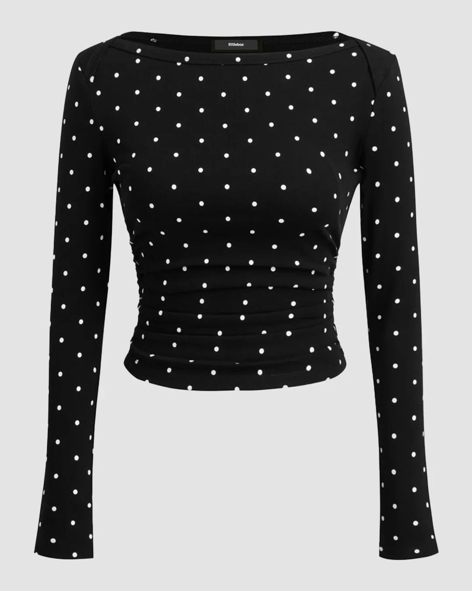 ロンT ドット POLKADOTSLIMLONG SLEEVETOP Polka_Dot_Boat_Neck_Slim_Fit_F