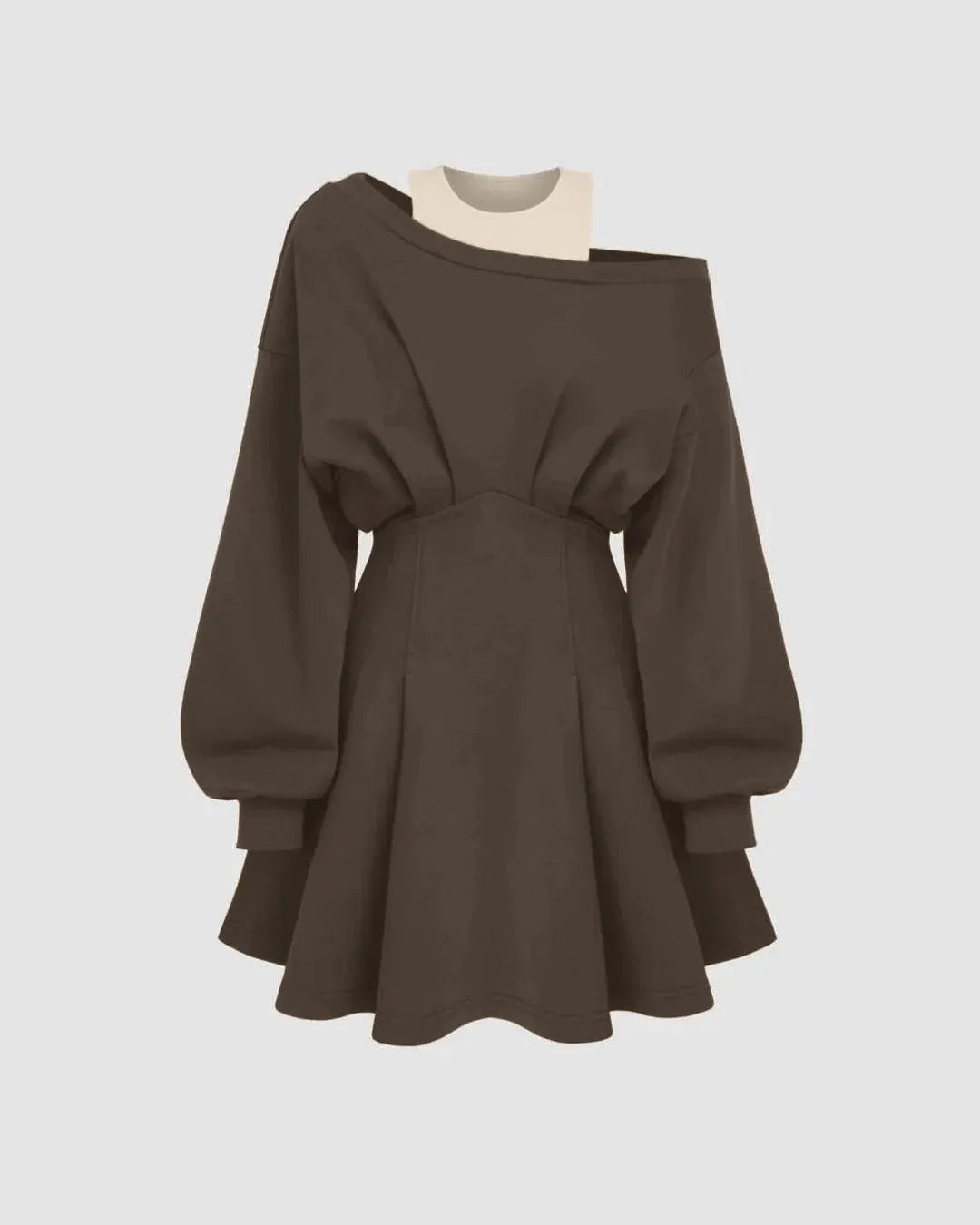 Round Neckline Asymmetrical Ruffle Mini Dress - Littlebox India Round Neckline Asymmetrical Ruffle Mini Dress - Littlebox India