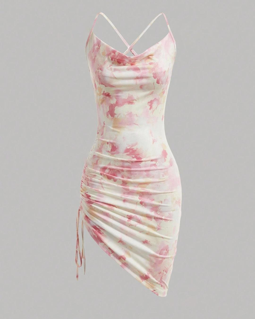 Floral Print Draped Neckline Mini Bodycon Dress - Littlebox India Floral Print Draped Neckline Mini Bodycon Dress - Littlebox India