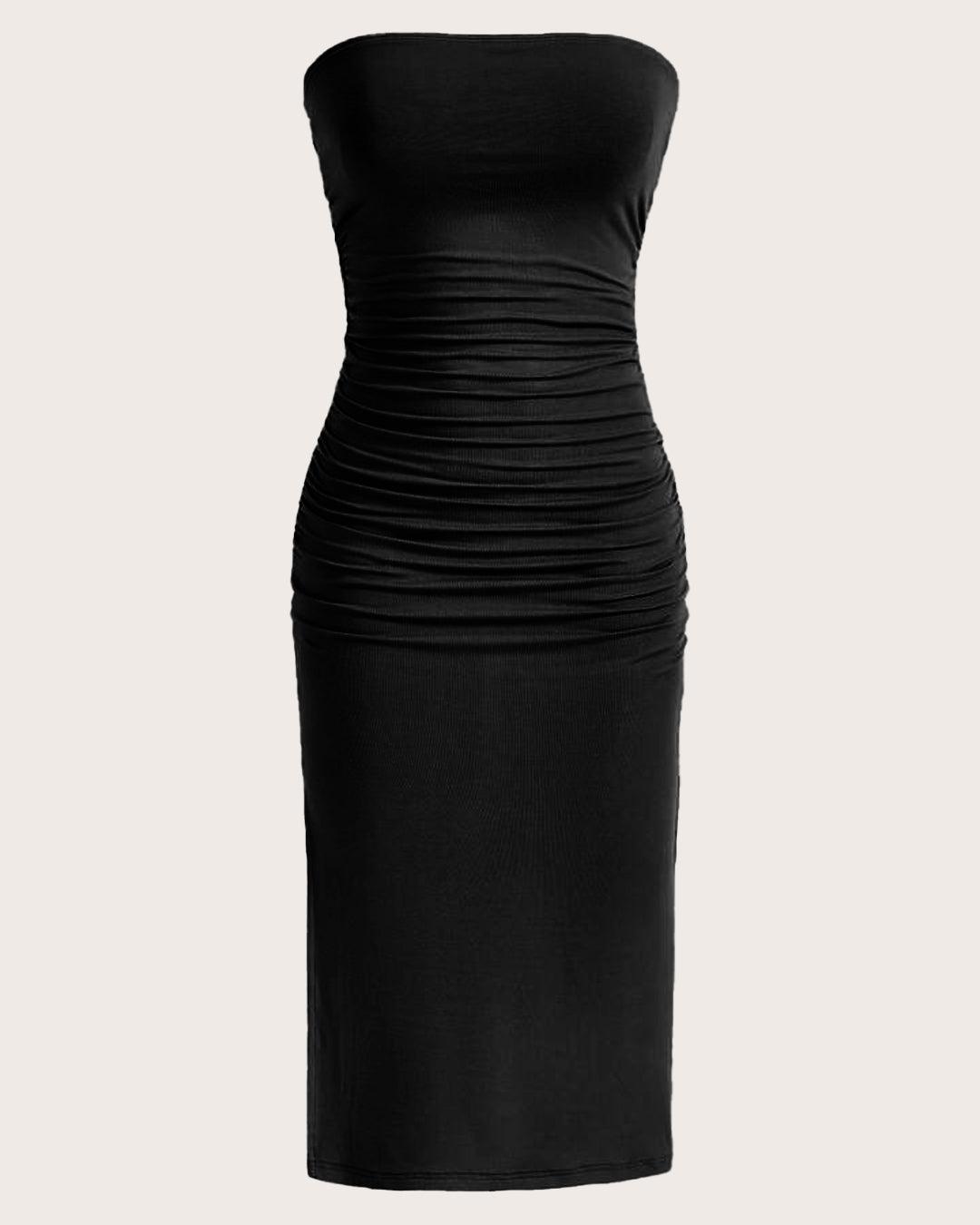 Ruched Strapless Bodycon Tube Dress In Black - Littlebox India Ruched Strapless Bodycon Tube Dress In Black - Littlebox India