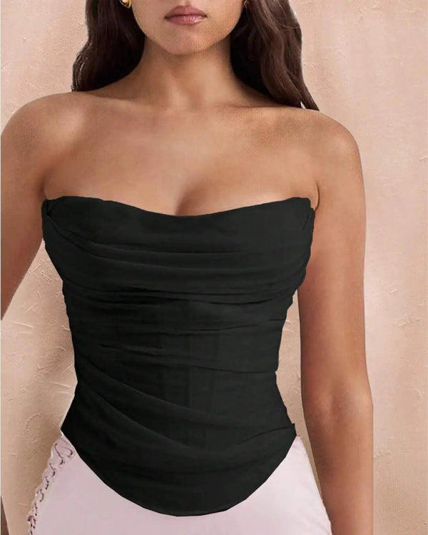 トップス babylclub Sugardoll corset top black Ruched_Strapless_Corset_Style_
