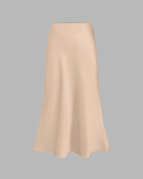 Satin Solid Ruffle Long Skirt In Peach Front View for Women | Littlebox India