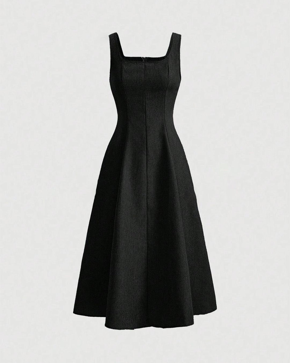 strapless open back dress Scoop Neck Retro Style Midi Dresses In Black
