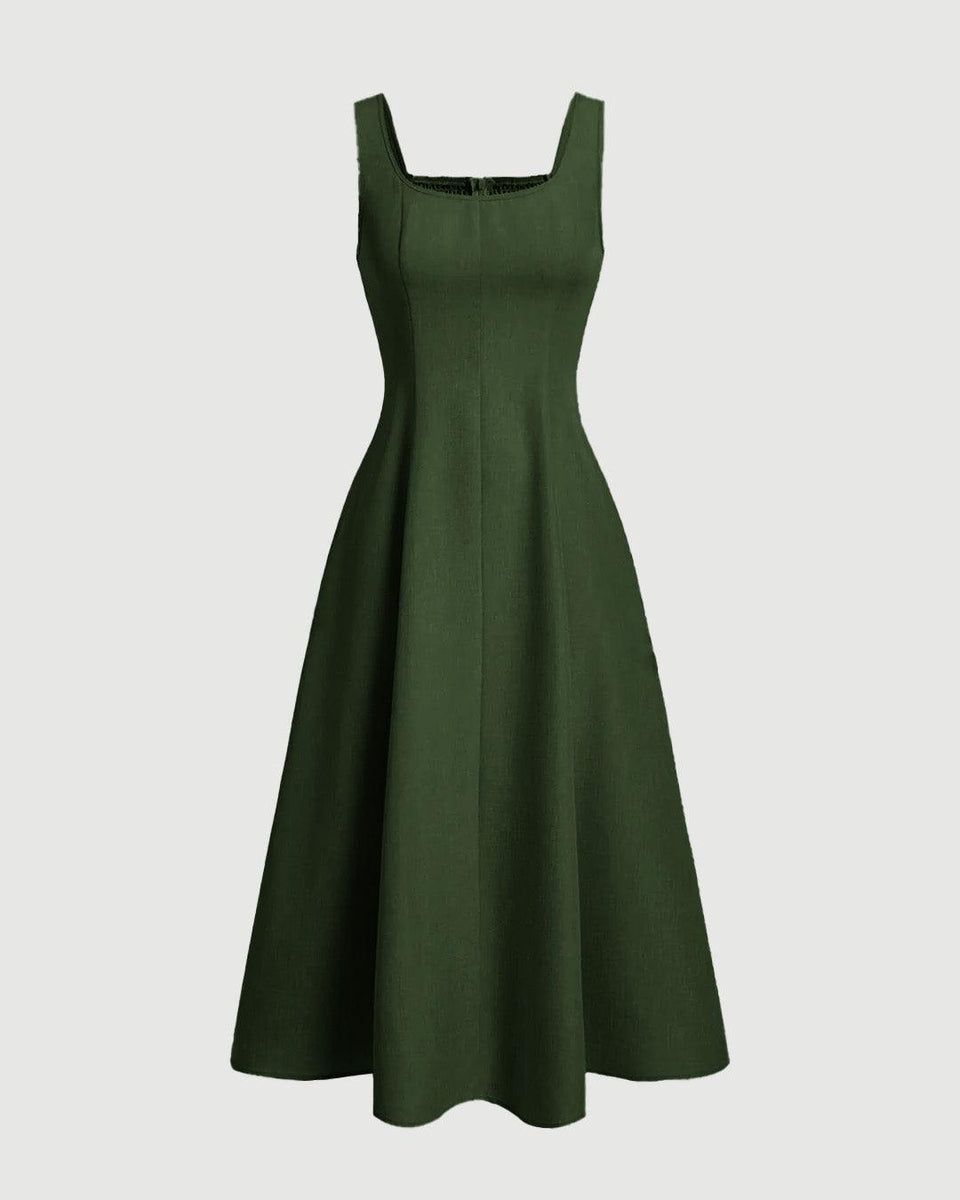 Scoop Neck Midi Dress with Retro Style