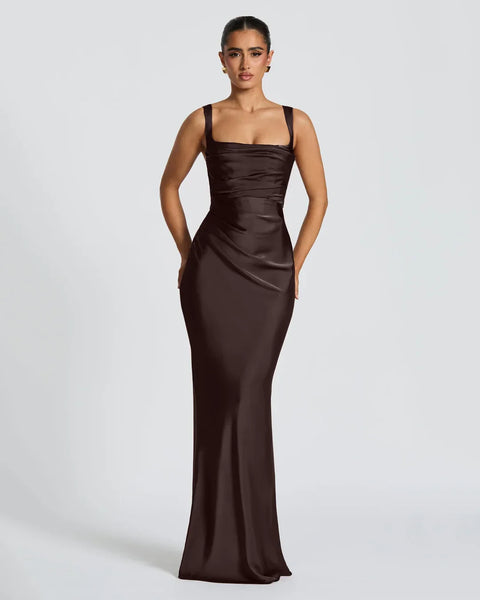 Sleeveless Fitted Maxi Dress in Coffee Front View for Women | Littlebox India