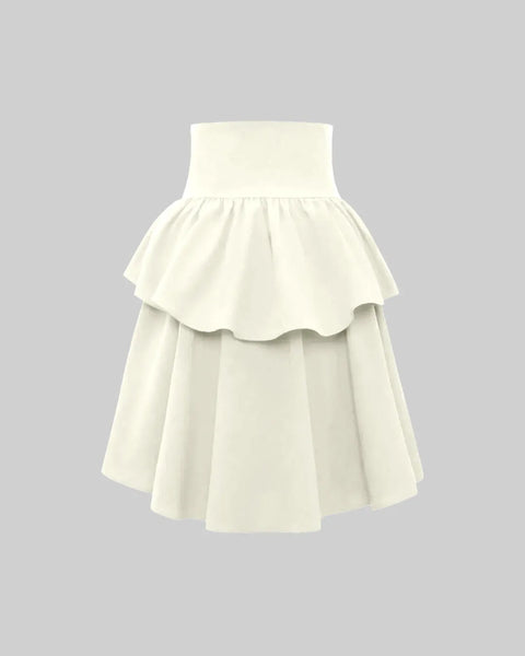 Solid Color Criss Cross Strap Ruffle Skirt In Cream Front View For Women | Littlebox India