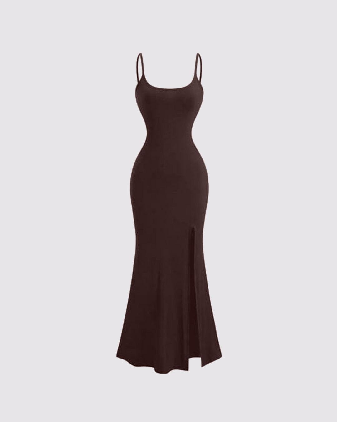 Fish Tail Spaghetti Strap Dress In Chocolate Brown - Littlebox India