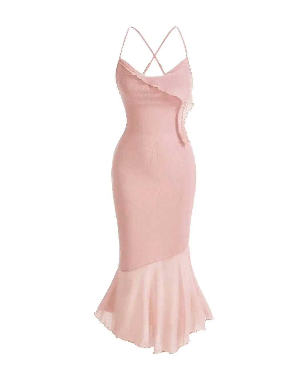 Color High Low Light Pink Mesh Cami Dress