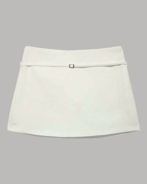 Solid Color Straight Mini Skirt in Beige Front View For Women | Littlebox India