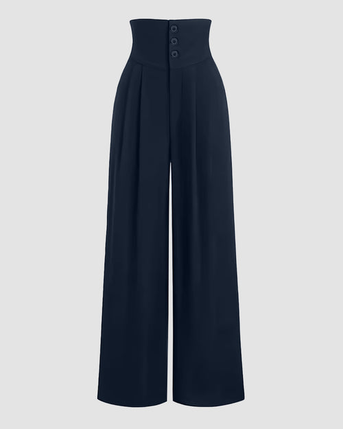 Solid Color Stylish Casual Long Pants in Navy Blue Front View For Women | Littlebox India