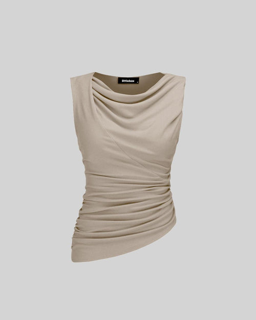 apricoat sleeveless crop top for women with a stylish ruched neck, ideal for versatile wardrobe styling
