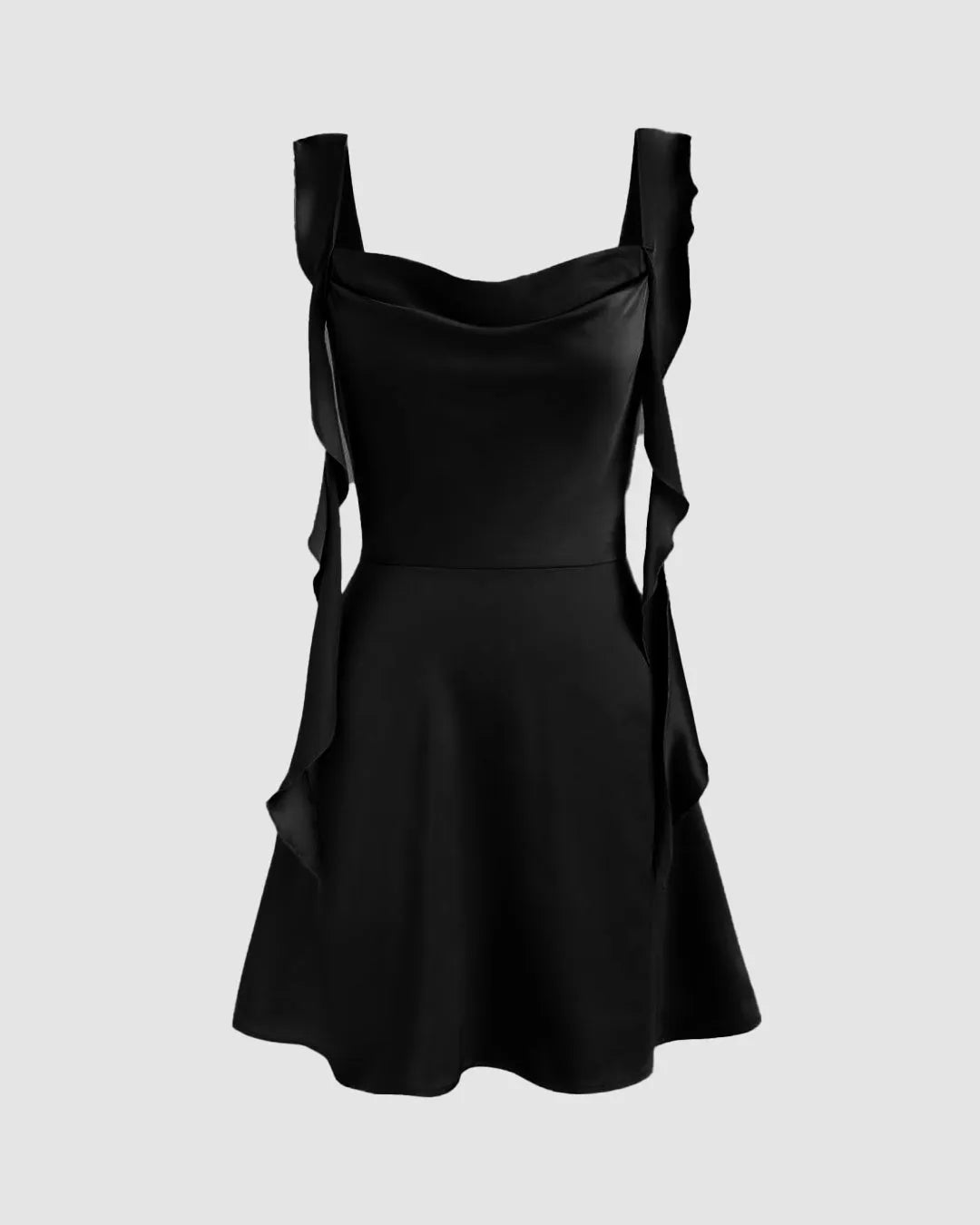 Square Neck Ruched Ruffle Black Mini Dress - Littlebox India Square Neck Ruched Ruffle Black Mini Dress - Littlebox India