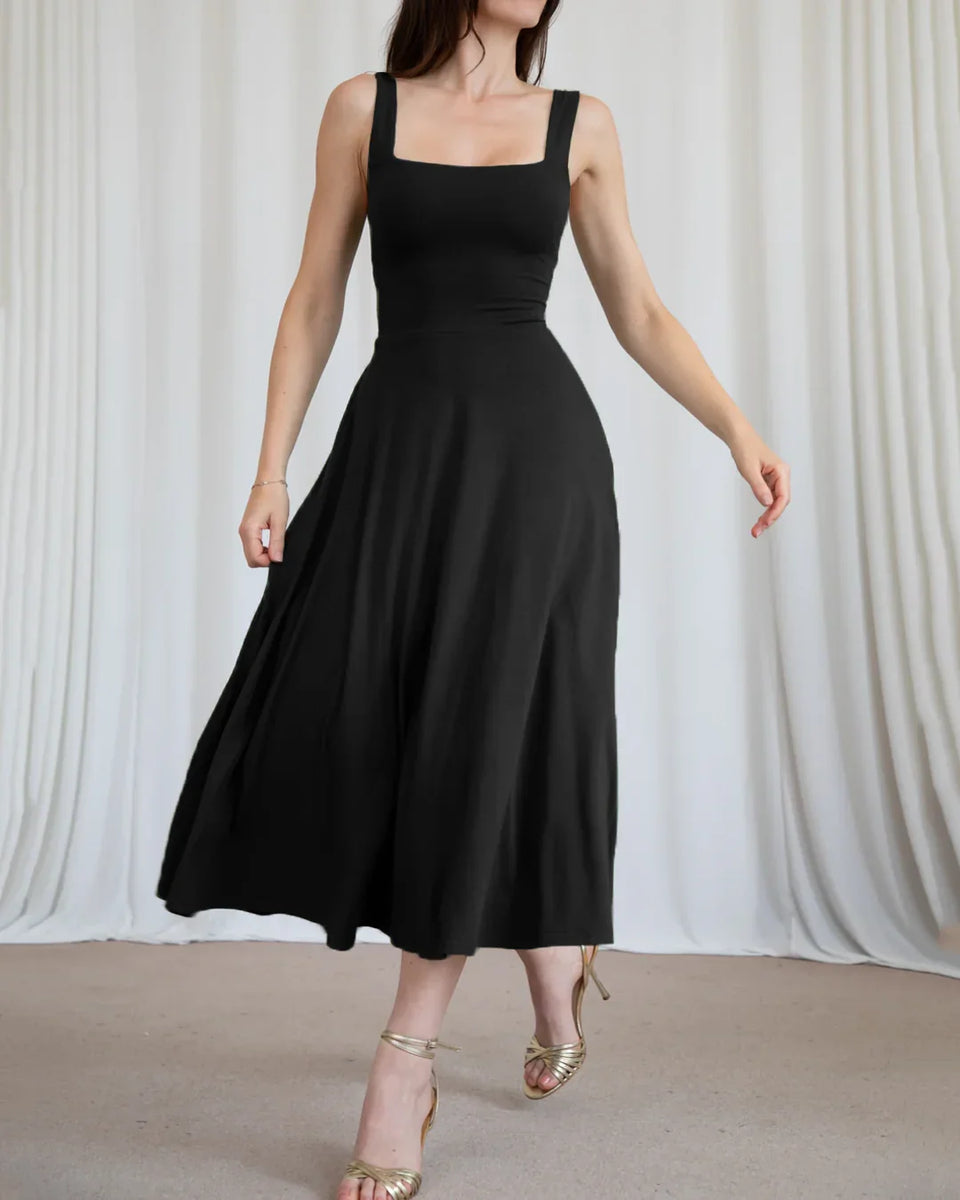 Sleeveless Fit Flare Midi Dress in Black Littlebox India