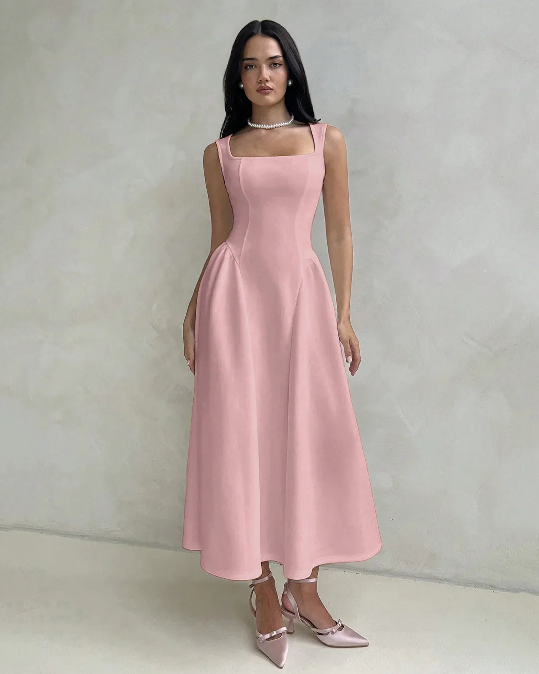 Square Neck Fit & Flare Dress in Dusty Pink - Littlebox India Square Neck Fit & Flare Dress in Dusty Pink - Littlebox India