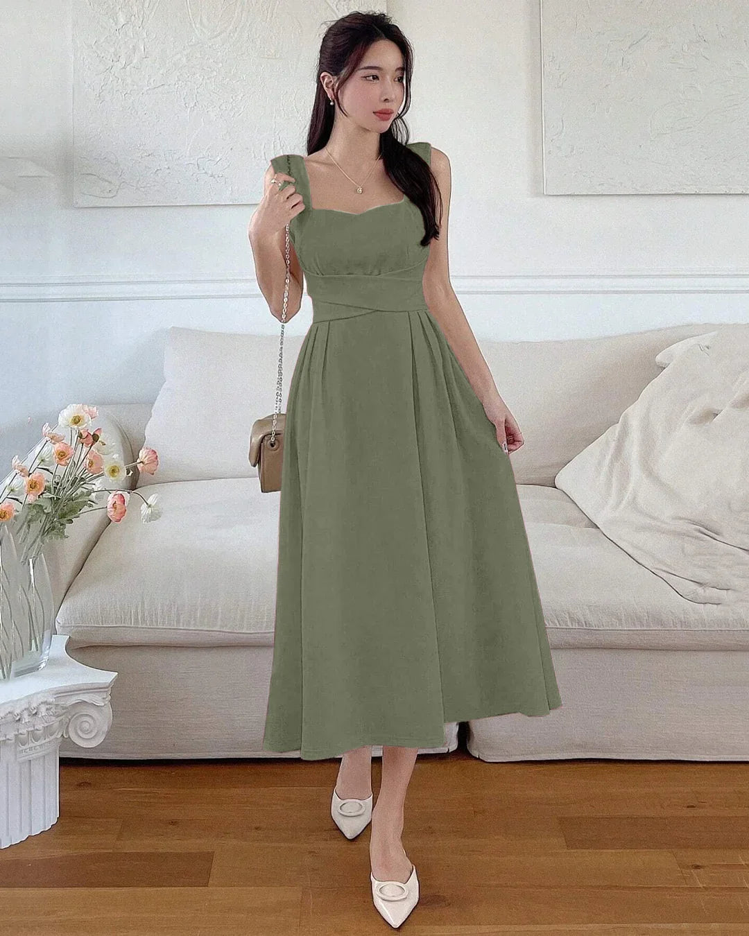 Green Square Neck Sleeveless Sundress Midi Littlebox India Green Square Neck Sleeveless Sundress Midi Littlebox India