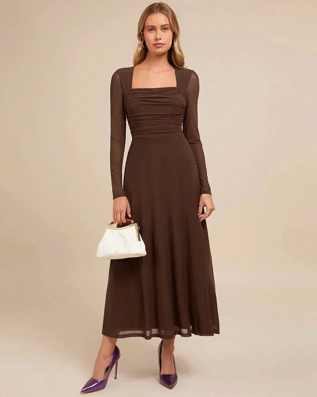 Square Neck Slim Fit Flared Hem Midi Dress Littlebox India Square Neck Slim Fit Flared Hem Midi Dress Littlebox India