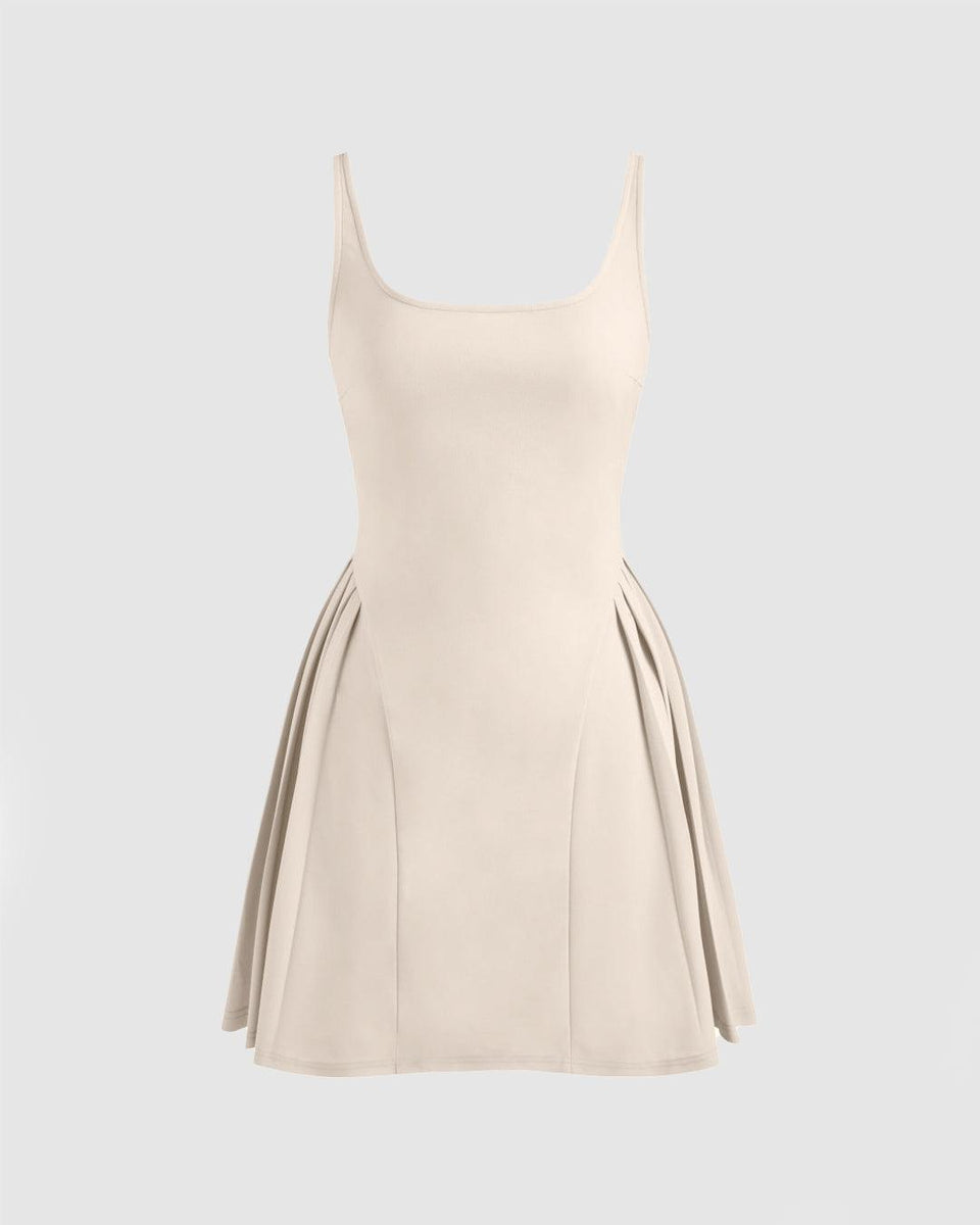 Square Neck Solid Pleated Cami Off-White Mini Dress - Littlebox India
