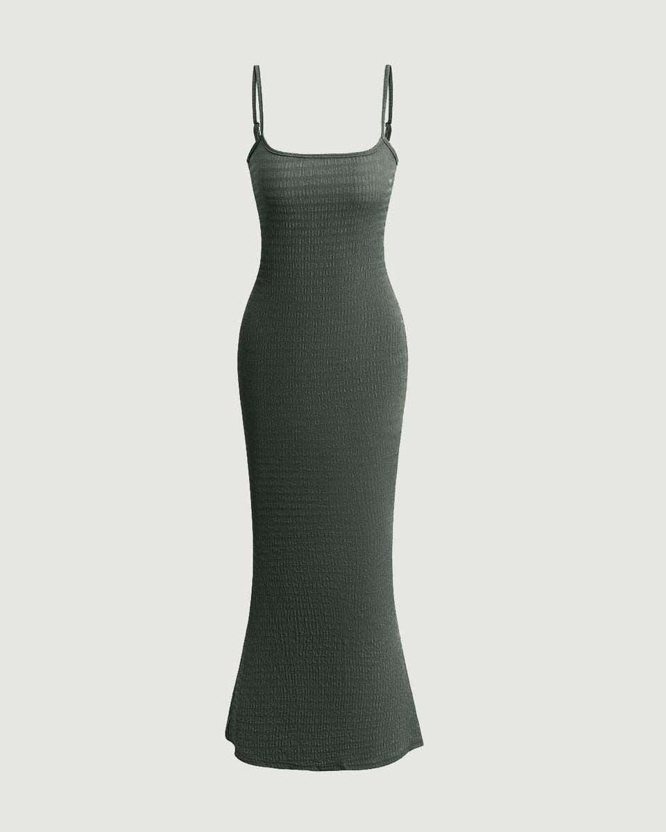 Spaghetti Strap Maxi Dress In Olive Green Littlebox India