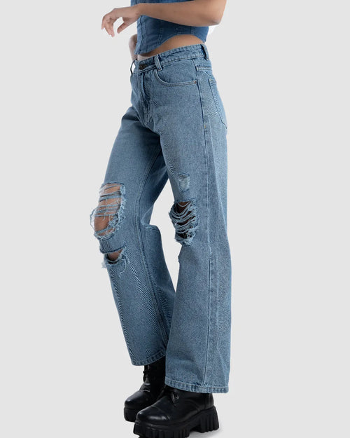 Straight Fit High Rise Jeans Front View for Women | Littlebox India