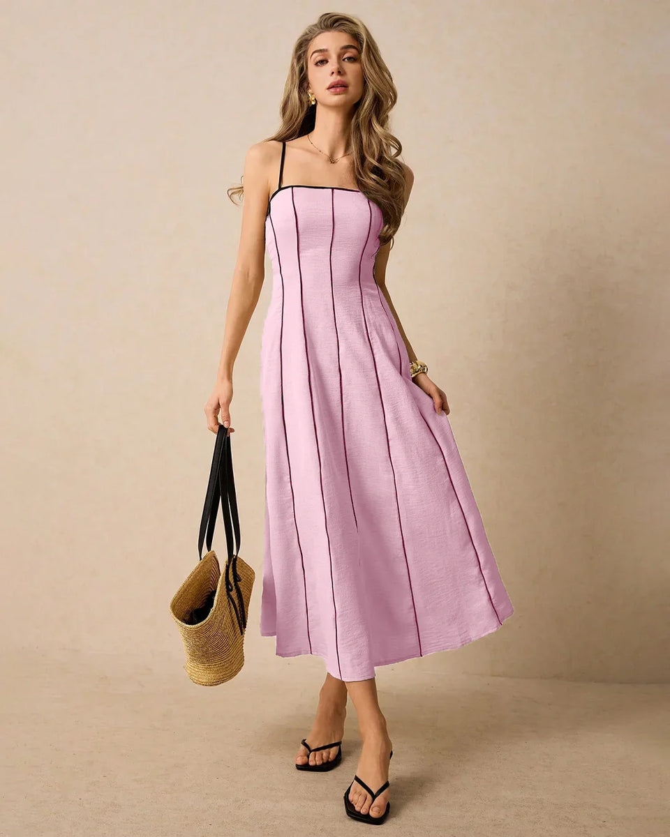 Littlebox India Strapless A-Line Pleated Midi Dress For Women In Dark Pink L
