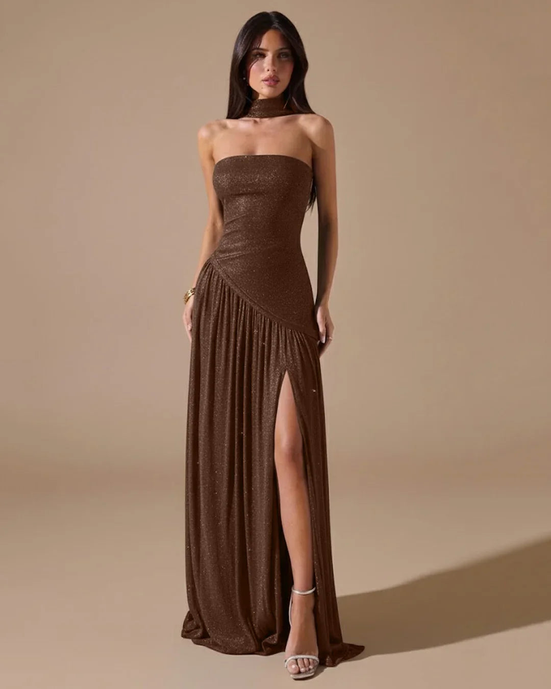 Brown Strapless High Slit Maxi Dress Littlebox India Brown Strapless High Slit Maxi Dress Littlebox India