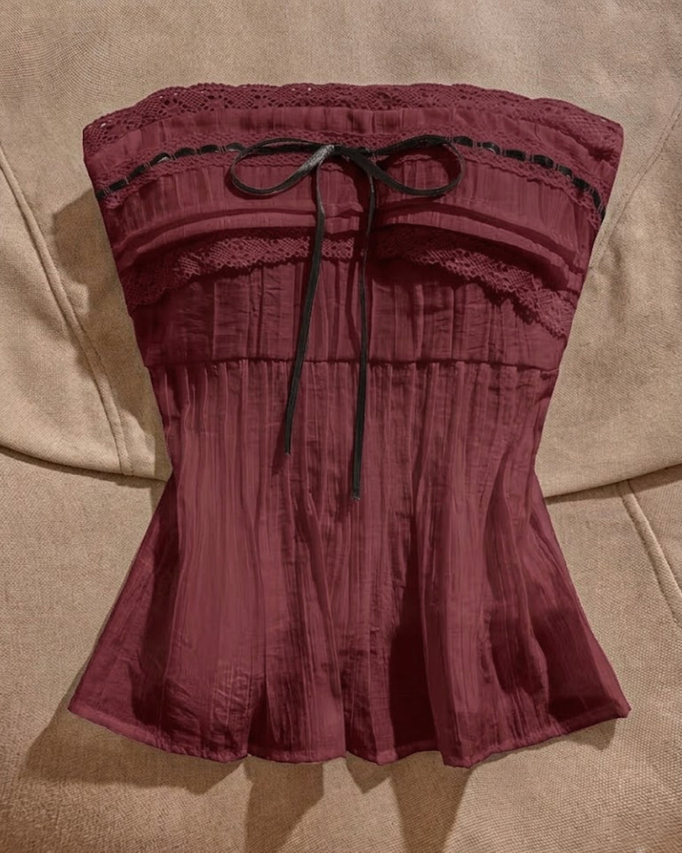 Maroon Strapless Ribbon Bow Top - Littlebox India