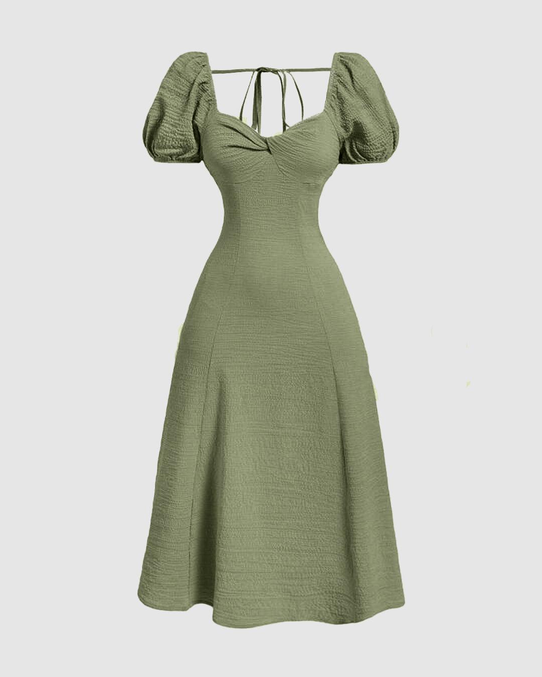 Puff Sleeve Cinch Waist Summer Dress - Littlebox India Puff Sleeve Cinch Waist Summer Dress - Littlebox India
