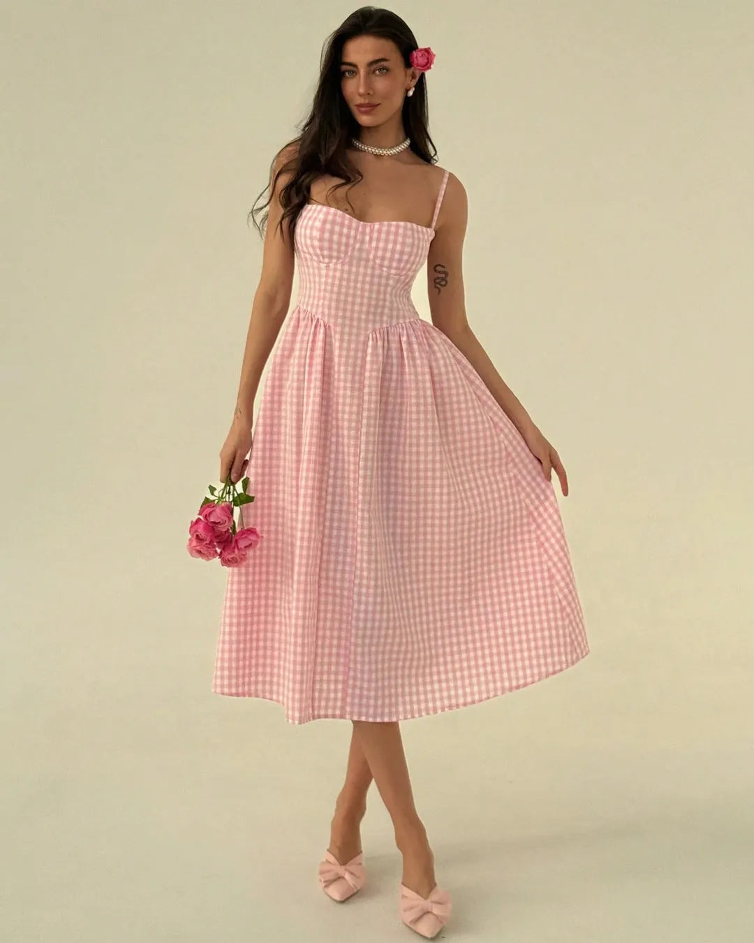 Sweetheart Neck Gingham Midi Dress - Littlebox India Sweetheart Neck Gingham Midi Dress - Littlebox India