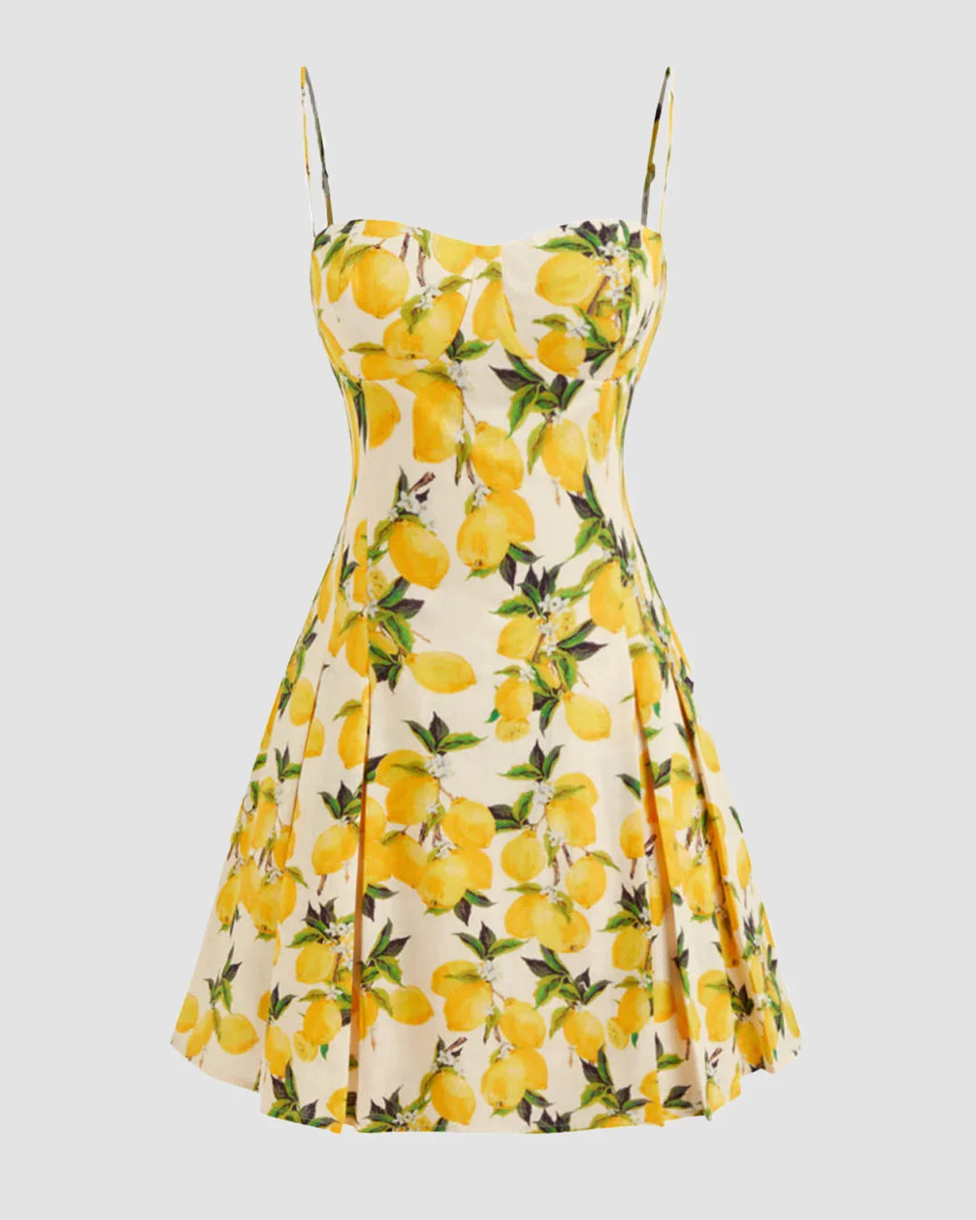 Sweetheart Neck Lemon Print A-Line Dress - Littlebox India Sweetheart Neck Lemon Print A-Line Dress - Littlebox India