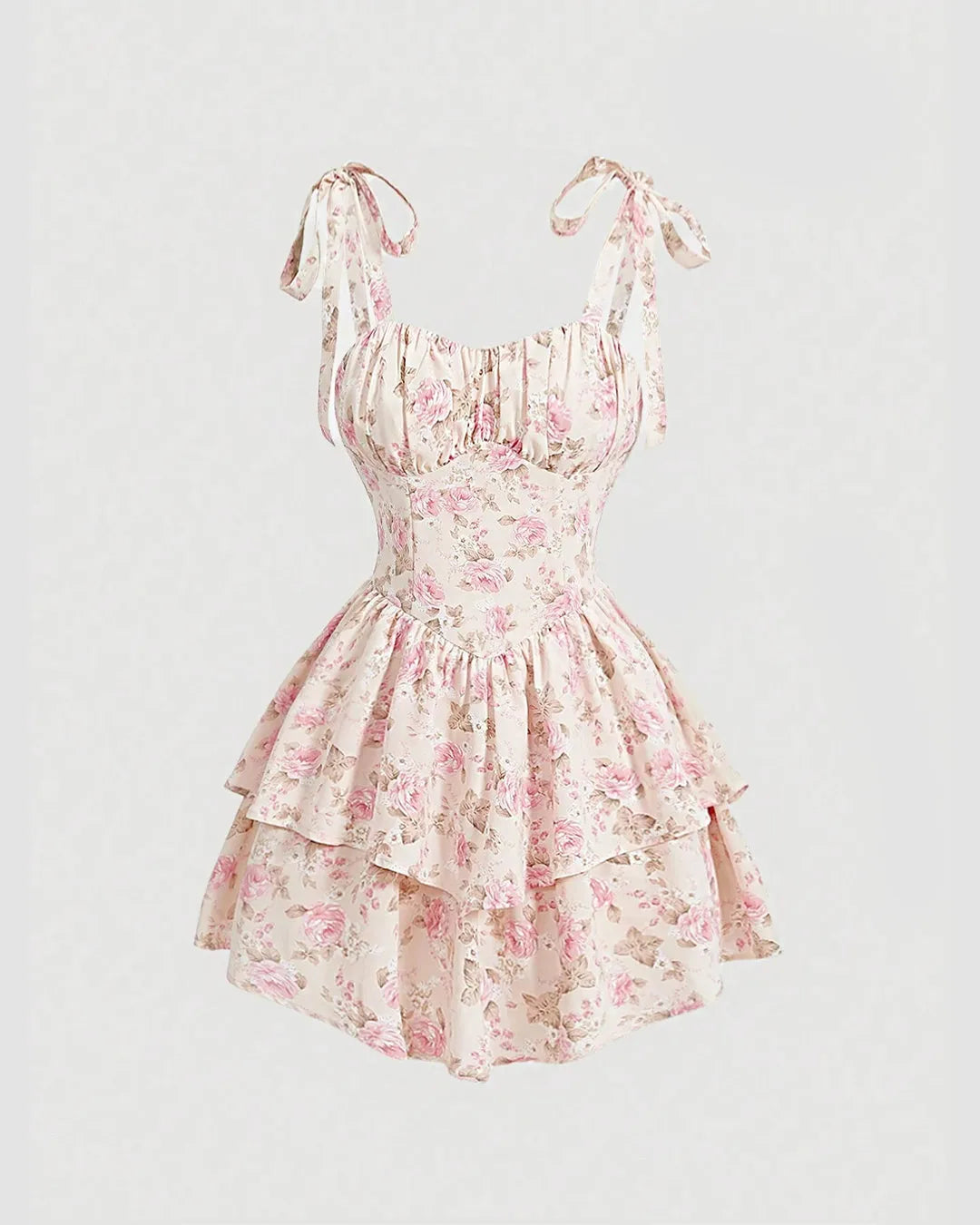 Neckline Floral Dress With Shoulder Ties - Littlebox India