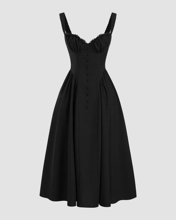 Black Lace-Up Corset Dress