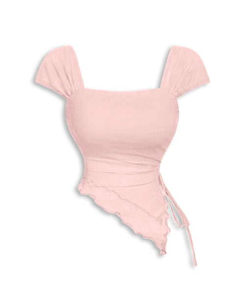 Tie Front Asymmetrical Hem Sleeveless Top in Light Pink