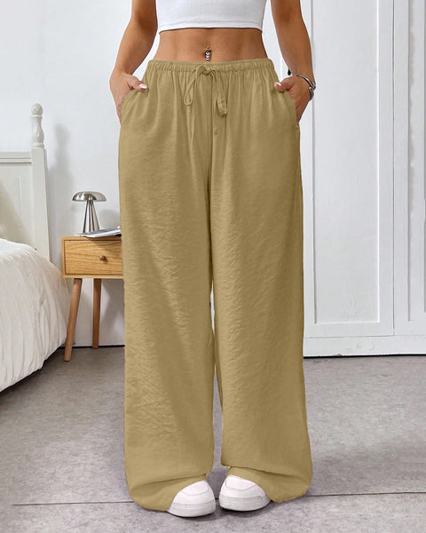Drawstring Waist Loose Pocket Pants in Brown