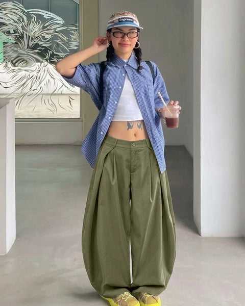 High Waist Pleated Wide Leg Trousers in Sage Green