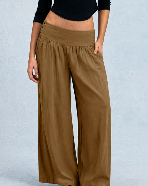 High Waist Flowy Wide Leg Trousers in Brown