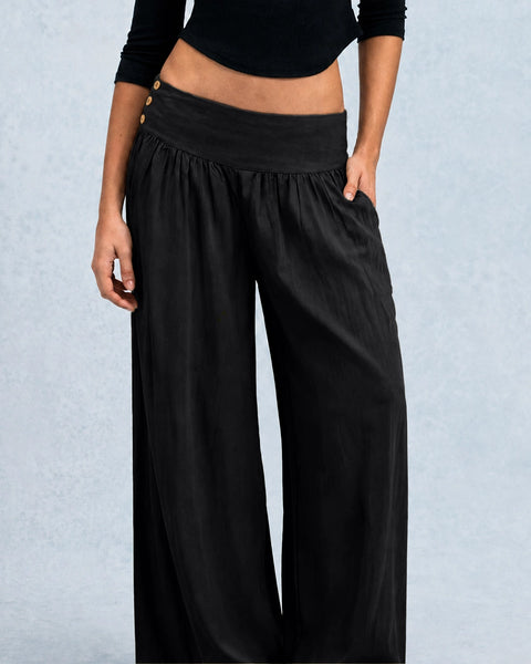 High Waist Flowy Wide Leg Trousers in Classic Black