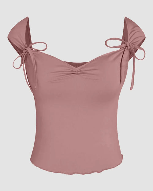 Tie Strap Sweetheart Neck Sleeveless Top in Dusty Pink Front View For Women | Littlebox India