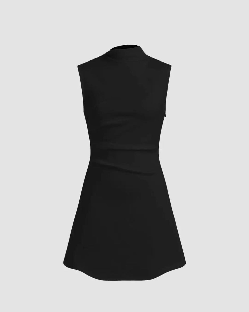 Turtleneck Sleeveless Ruched Mini Dress In Black - Littlebox India Turtleneck Sleeveless Ruched Mini Dress In Black - Littlebox India