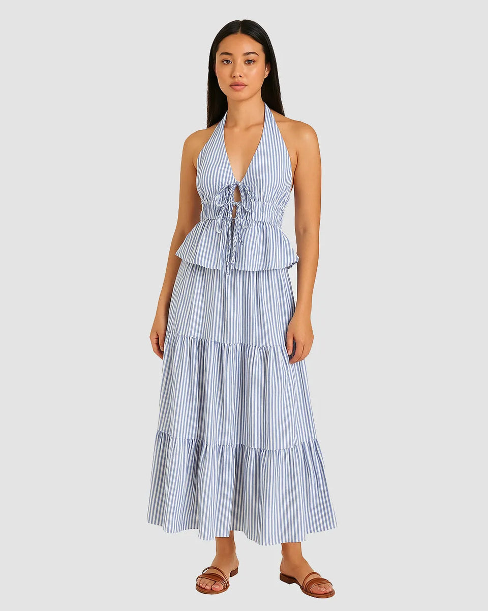 Metal Accent Halter Neck Top & Midi Skirt Set main image 1