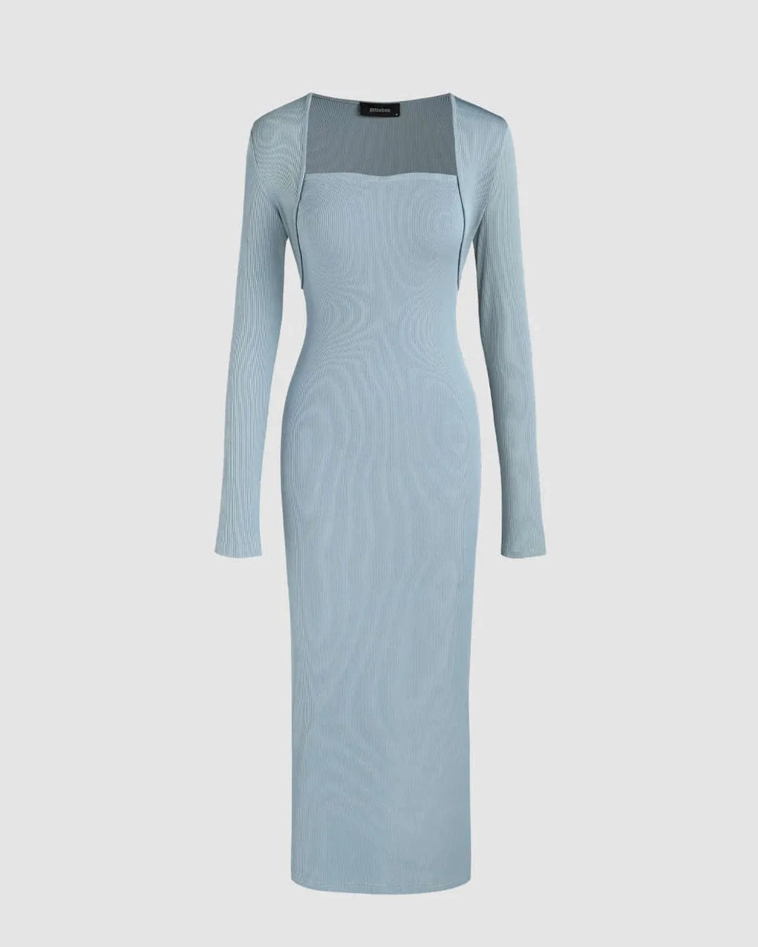 Two Piece Elegant Bodycon Dress With Shrug In Dusty Blue Two Piece Elegant Bodycon Dress With Shrug In Dusty Blue