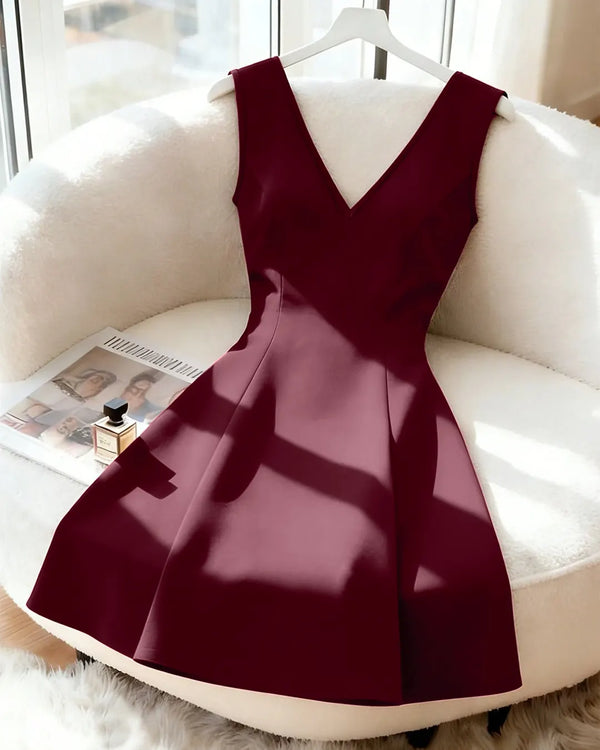 Burgundy Bowknot Backless Mini Dress