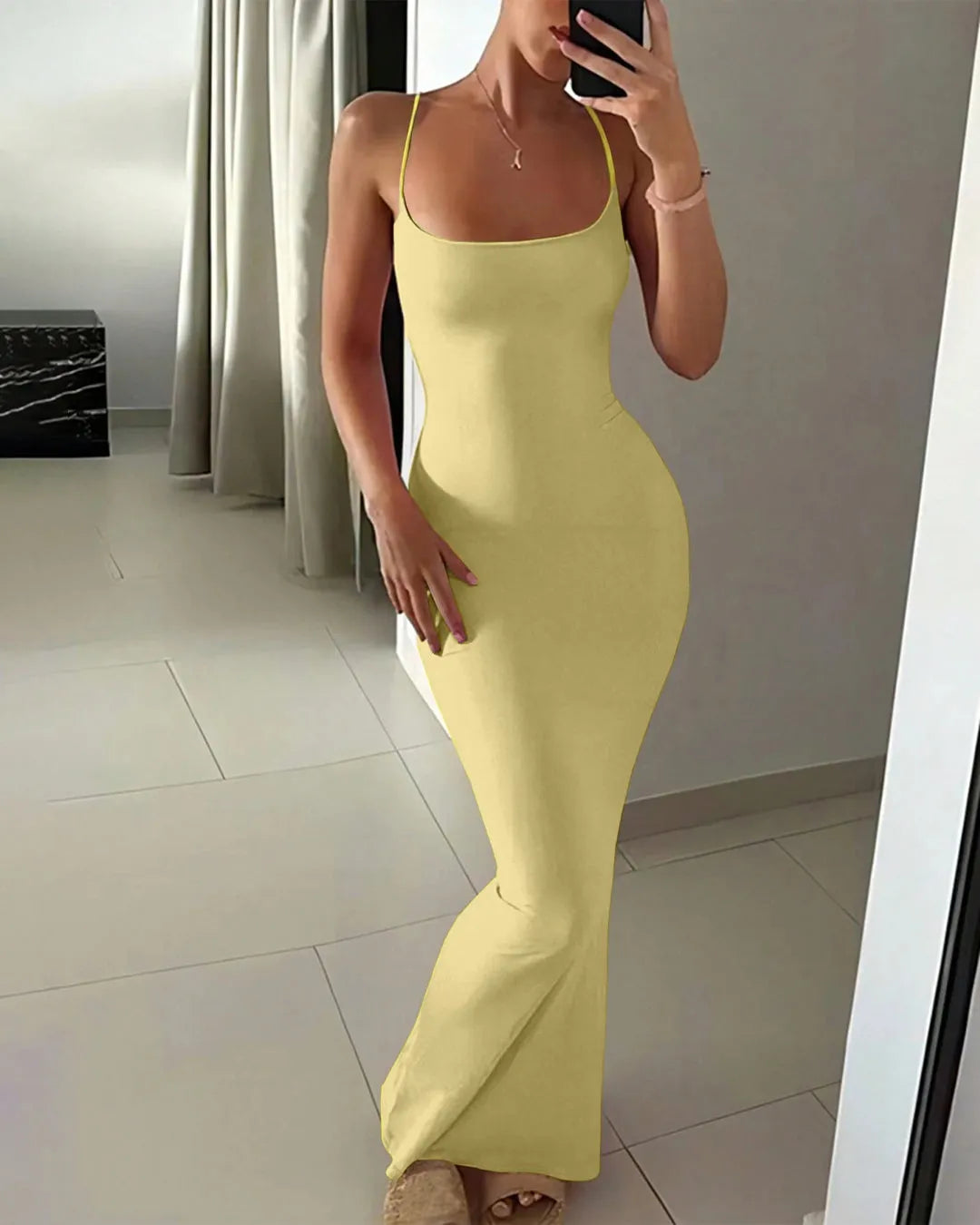 Vanilla Strappy Bodycon Maxi Dress - Littlebox India Vanilla Strappy Bodycon Maxi Dress - Littlebox India