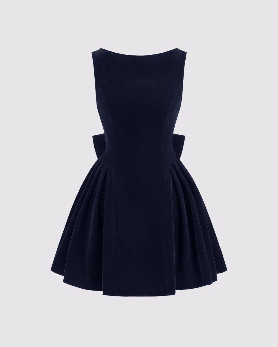 Backless Short Mini Dress In Navy Blue