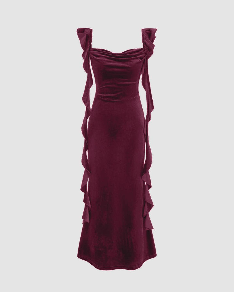knee length dresses for ladies Angelique Beaded Crepe Maxi Dress / Wine | Meshki main image 1