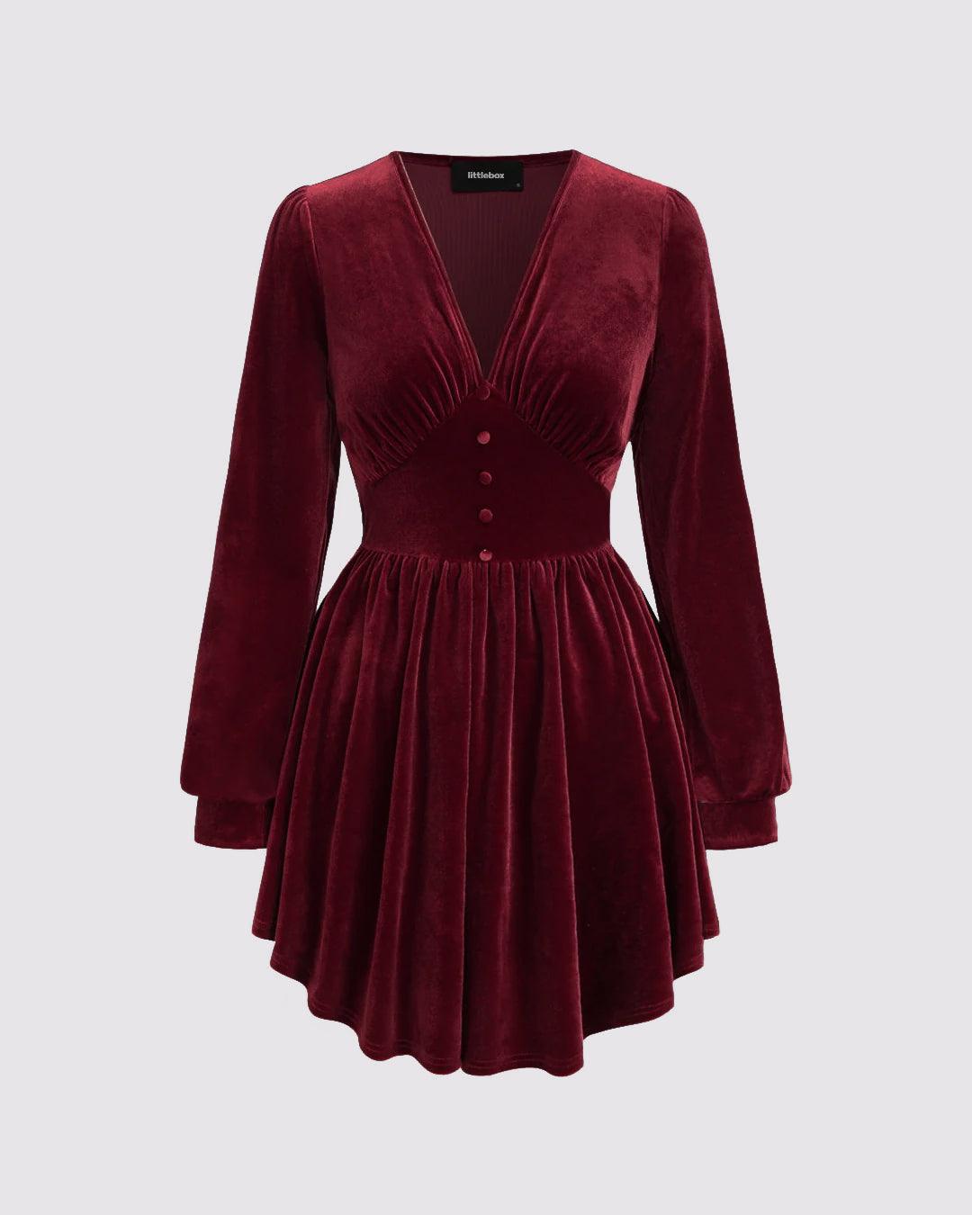 velvet long sleeve corset mini dress Velvet V-neck Solid Mini Dress – Littlebox India